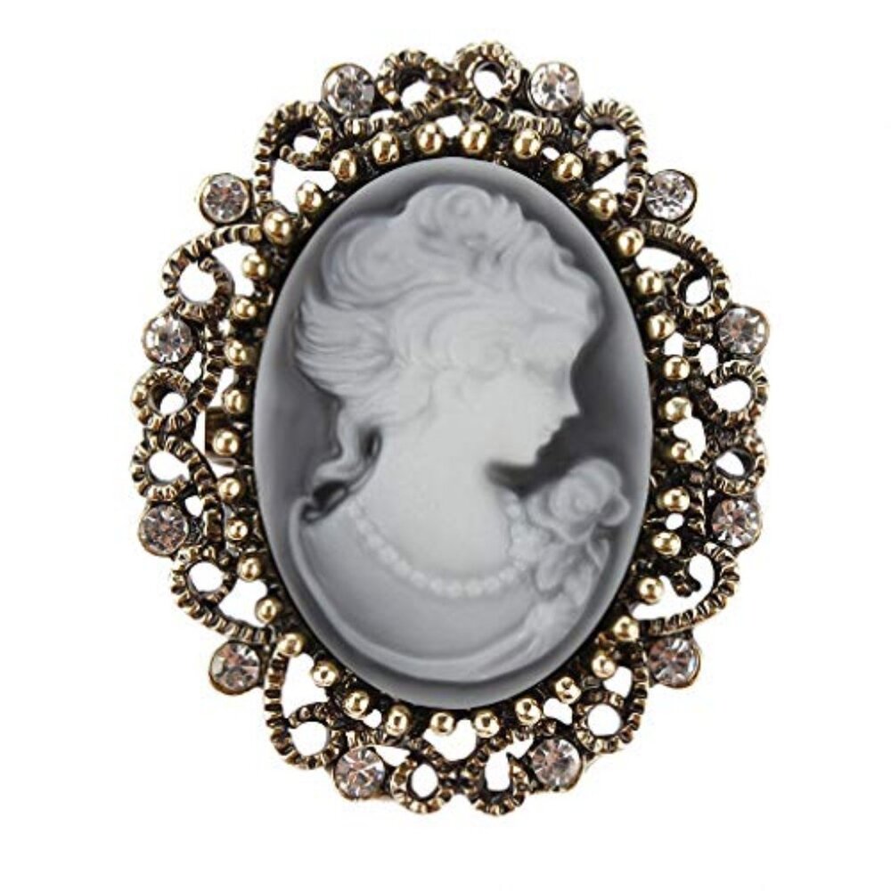 Vintage Queen Cameo Crystal Brooch Pins Women in Antique Gold Color